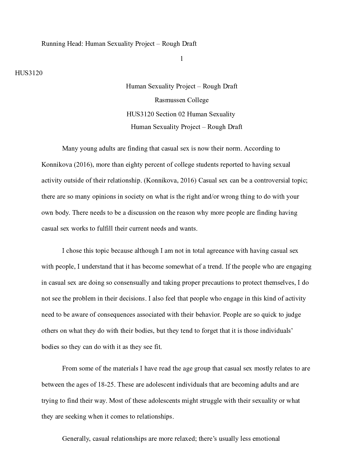 Preview image of Project roughdraft.docx  Running Head: Human Sexuality Project â€“ Rough Draft  1  HUS3120 document